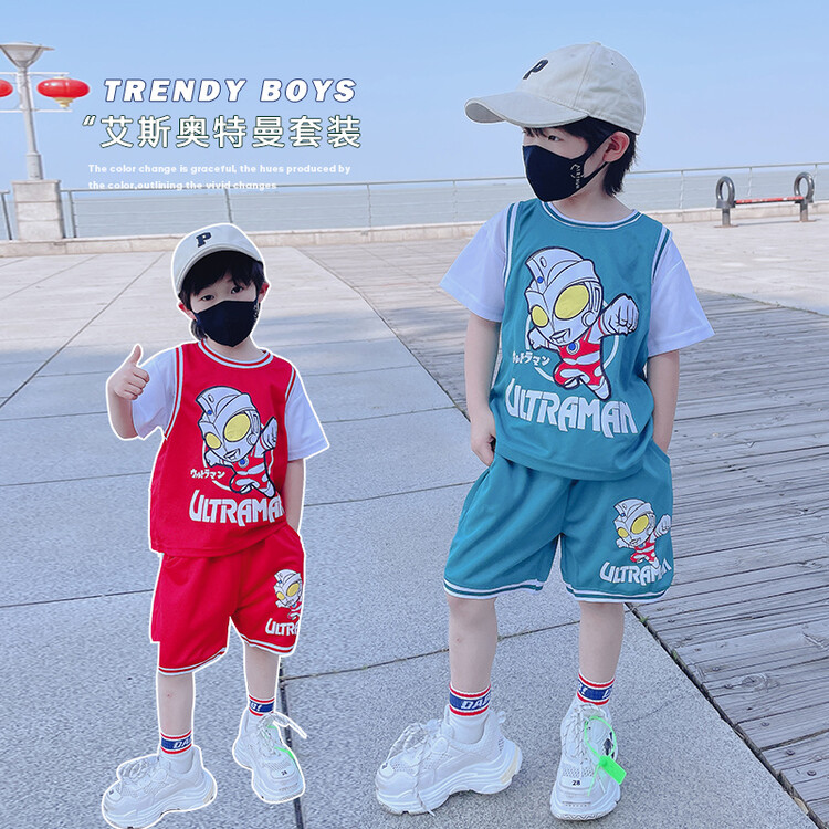 奥特曼衣服男童发光短袖套装夏季2025新款宝宝薄款运动儿童两件套
