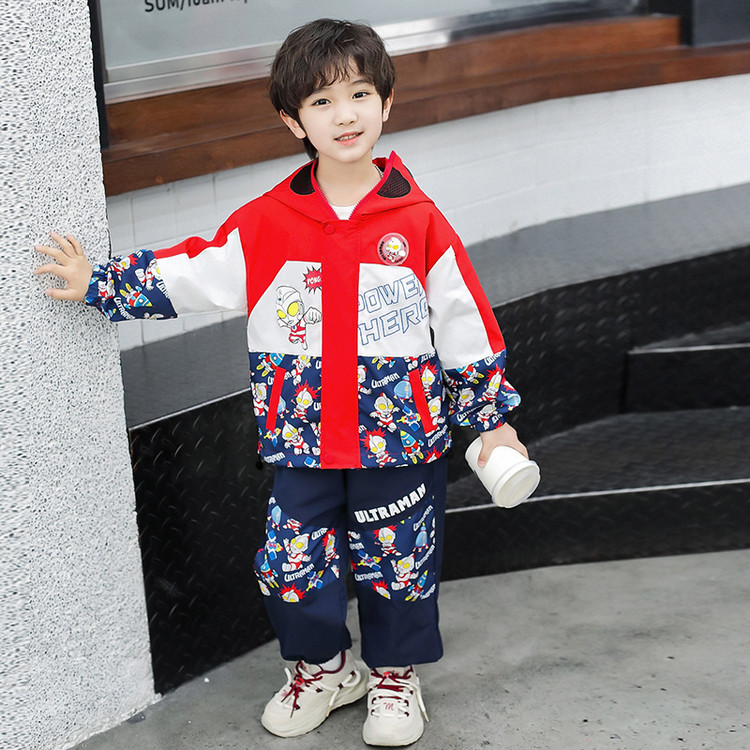 奥特曼衣服男童春秋套装2025新款痞帅儿童冲锋衣男孩薄款风衣外套