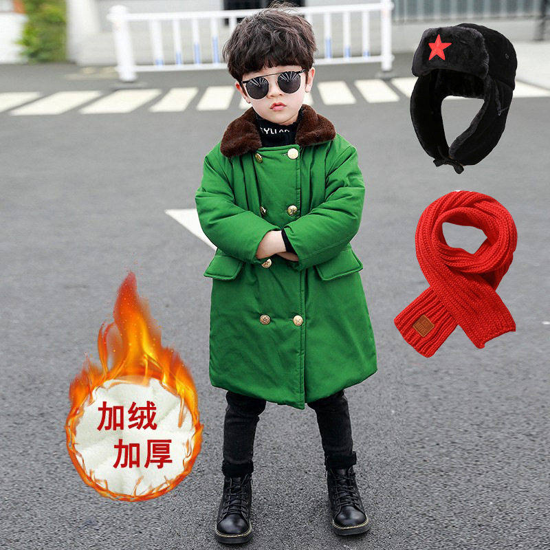 网红儿童军大衣冬季加绒棉服童装