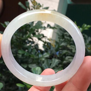 冰种黄翡翠扁条手镯圈口47小口径 缅甸A货保真正品