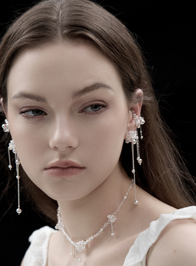 BING泡泡精灵系列原创圆珠水晶长款流苏耳环设计感高级耳饰长耳坠