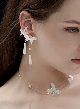 BING镜中舞系列 原创超仙蝴蝶水滴精灵耳环耳骨夹 新中式耳饰女