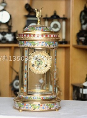古典纯手工精致珐琅景泰蓝 欧式仿古钟镀金圆亭珐琅钟