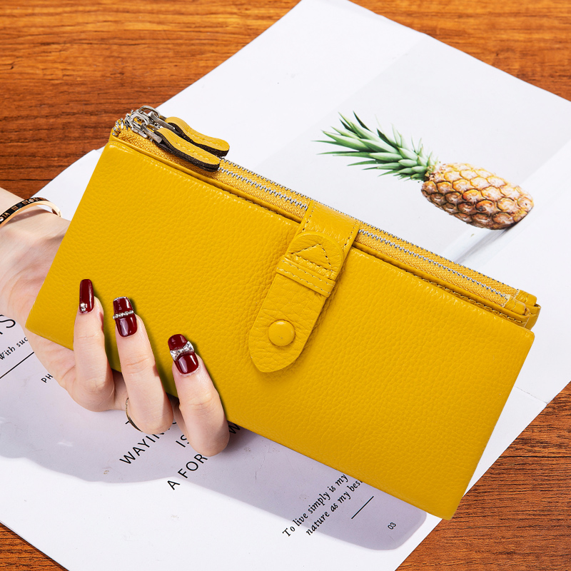 丝芙伦里外真皮长款折叠钱包手包