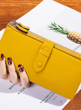 20卡位里外真皮长款钱包黄色招财大容量大钞夹头层牛皮拉链零钱包