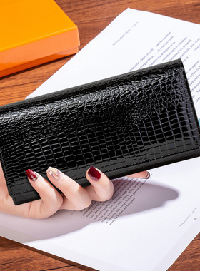 2025秋季新款真皮折叠长款钱包时尚鳄鱼纹牛皮防盗刷多卡位大钞夹