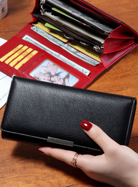 纯牛皮三折真皮钱包女韩版2025新款多卡位大容量放手机钱夹软皮包