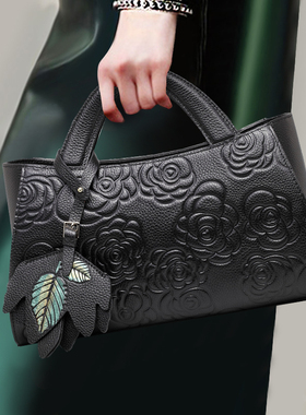 高级感轻奢真皮手提包女2026新款时尚立体压花牛皮大容量斜挎女包