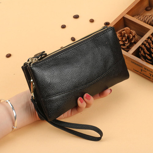 新款真皮双拉链大容量手拎零钱包