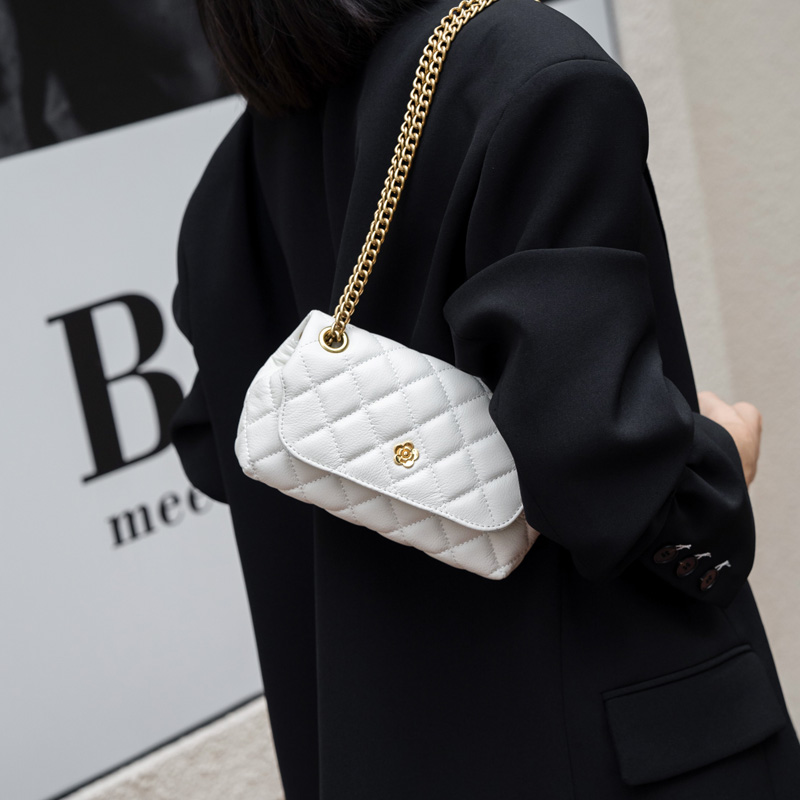 小香风菱格真皮链条单肩斜挎小包包女2025夏天新款头层牛皮腋下包