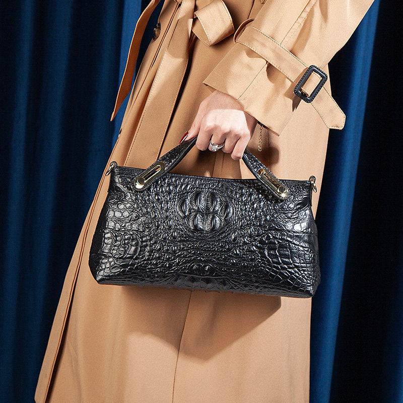 真皮鳄鱼纹手提包女气质2026春季新款牛皮单肩斜挎包大容量休闲包