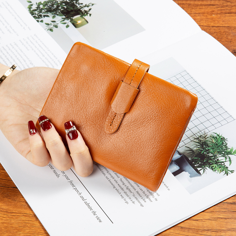 丝芙伦里外真皮短款折叠钱包皮夹