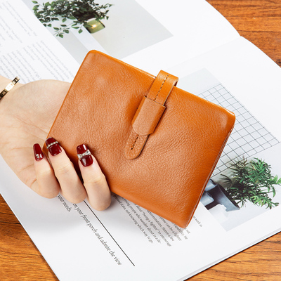 丝芙伦里外真皮短款折叠钱包皮夹