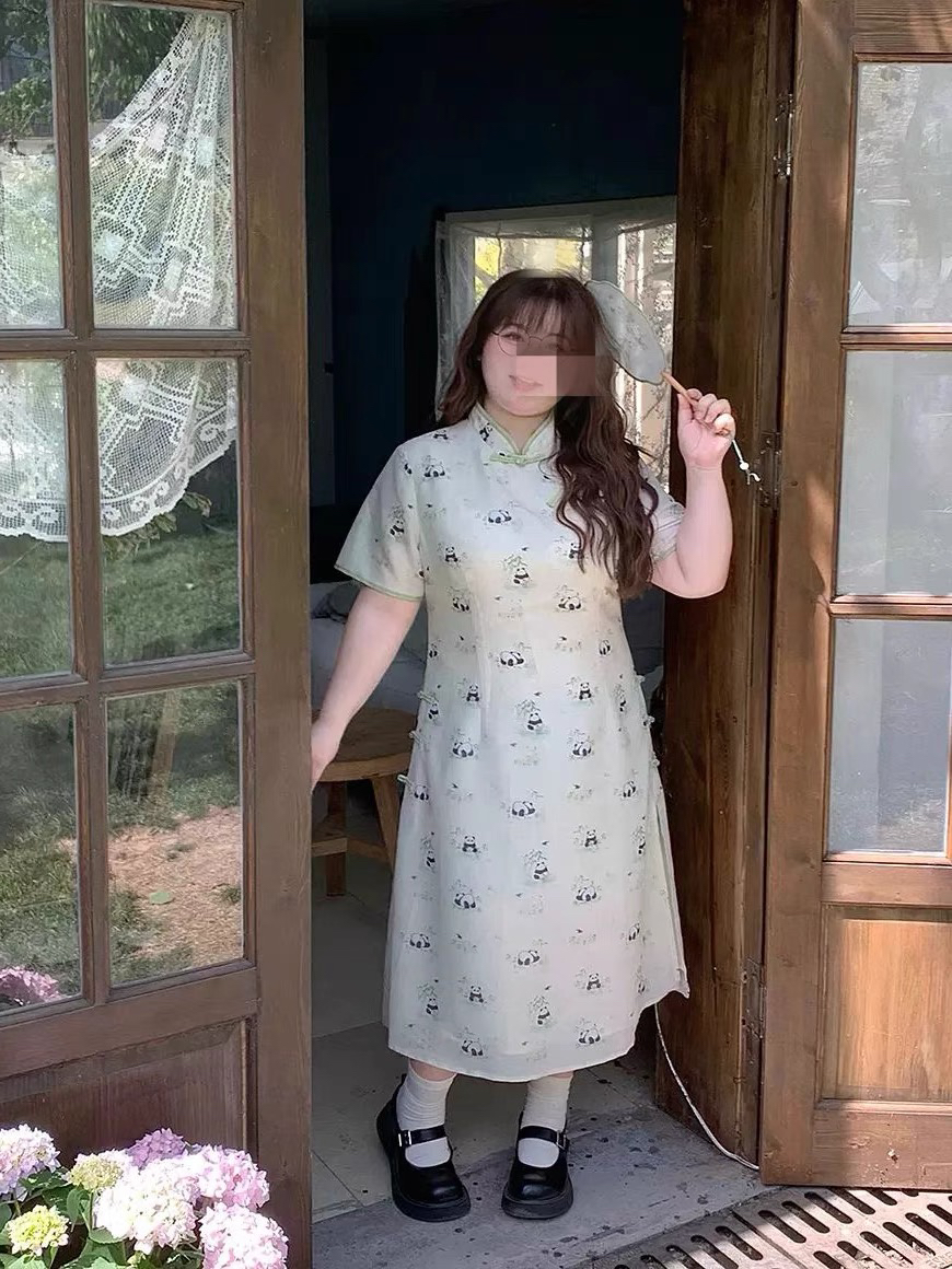 LT STUDIO辣条大码女装 新中式国风改良旗袍胖mm显瘦遮肉连衣裙女