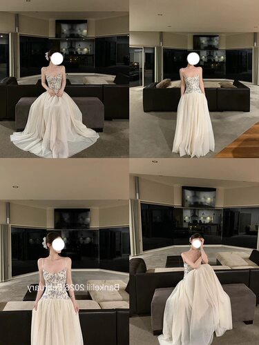 板栗可可Bankelili'中古秀场'Jennie同款天丝收腰网纱鱼骨礼服裙