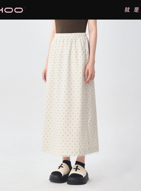 NHOO恩逅 韩系温柔显瘦百搭波点半身裙缎面蕾丝拼接设计春秋女裙