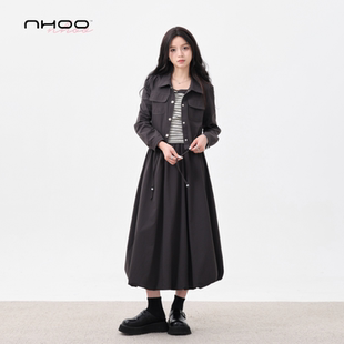NHOO恩逅 灰色工装夹克花苞裙条纹背心三件套套装女秋冬2025新款