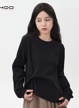 NHOO恩逅 小众设计压褶侧开衩长袖T恤圆领