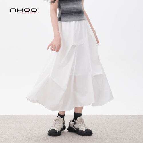 NHOO恩逅 夏季速干a字半身裙女设计感不规则褶皱中长裙子2026新款