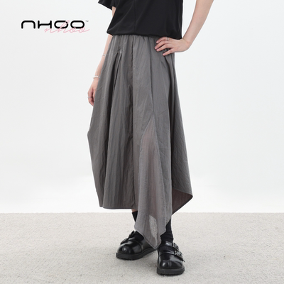 小众设计半身裙天丝网纱拼接压褶