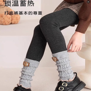 拼接堆堆袜套儿童一体绒外穿裤 加绒加厚保暖裤 子 秋冬款 女童打底裤