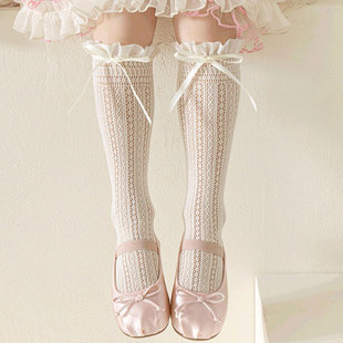 女童中筒袜夏季薄款儿童网眼小腿袜夏天透气女宝宝白色花边公主袜