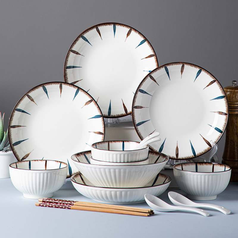 网红日式碗碟套装 陶瓷餐具家用釉下彩碗盘 送礼餐具碗筷套装礼品