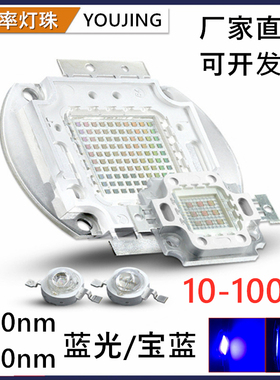 蓝光460nm宝蓝450nm大功率灯珠10-100W集成LED夜钓荧光普瑞芯片