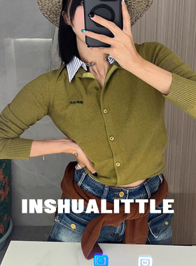 品质升级！蕨绿色！25s新款字母针织长袖开衫 女士领口可拆卸