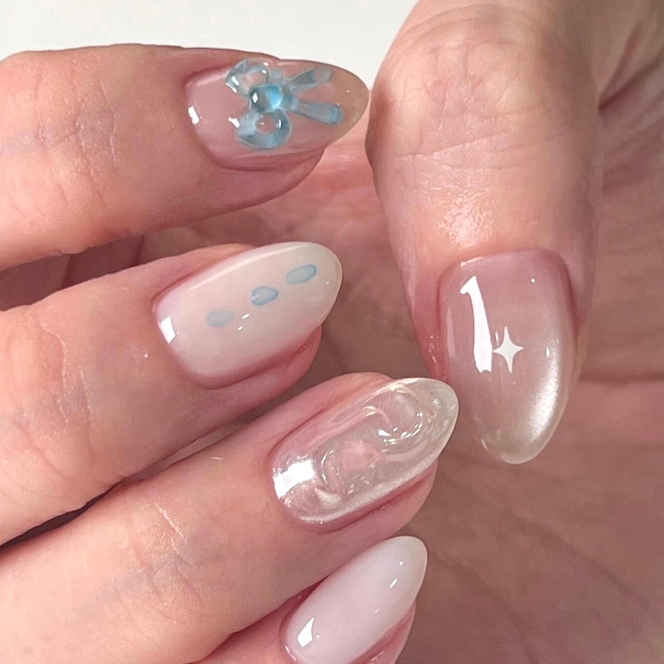 夏日ins韩风美甲~蝴蝶结好乖！