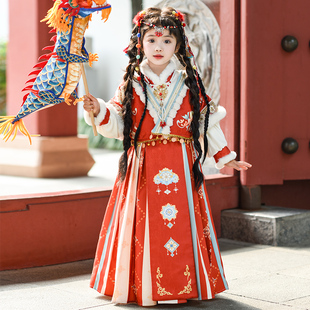 汉服女童冬装藏族民族风过年服装2026新款儿童国风拜年服裙子冬季