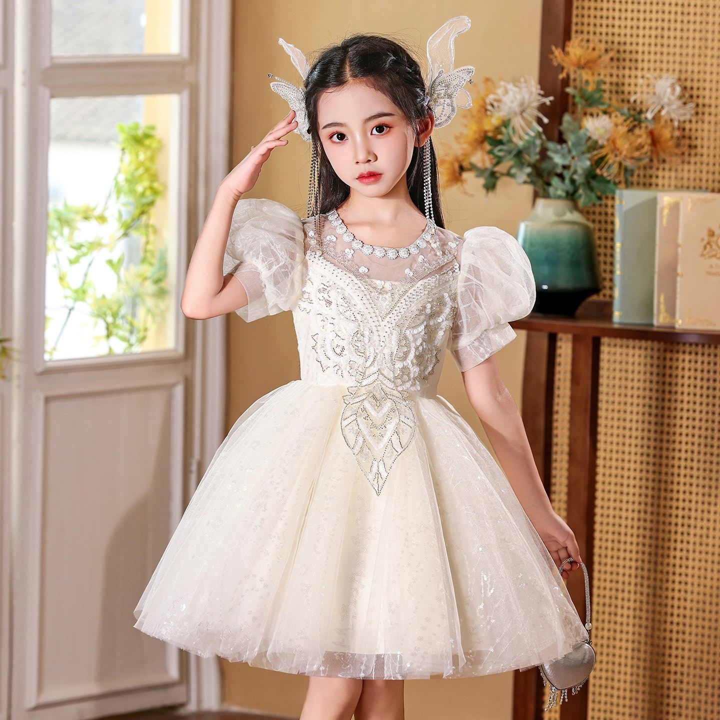 女童礼服轻奢小众高端花童女孩婚纱生日公主裙儿童主持人钢琴演出