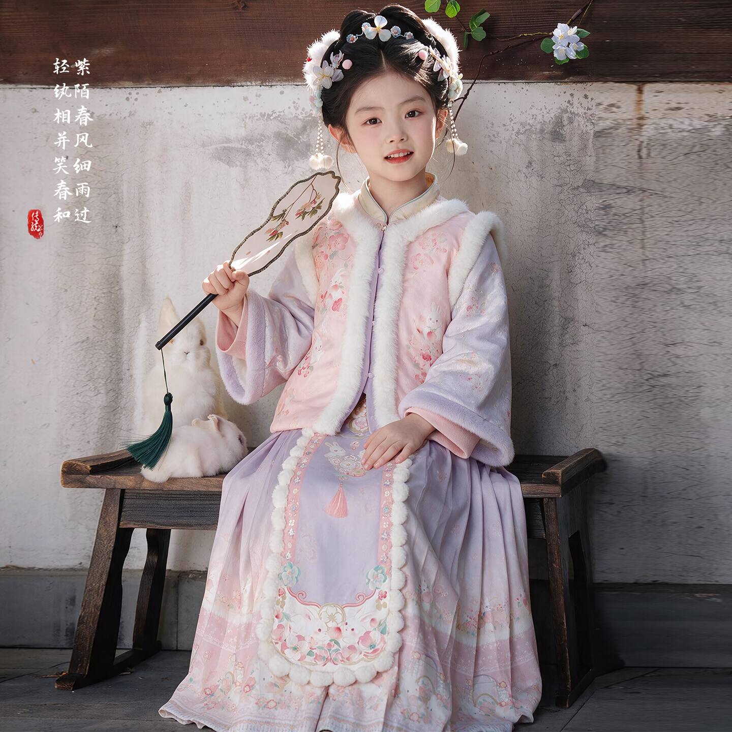 女童汉服冬季加绒加厚超仙中国风古装演出服女孩唐装拜年服新年装