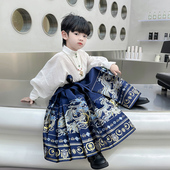 中秋男孩古风古装 国风2026新款 新中式 汉服男童春秋儿童马面裙套装