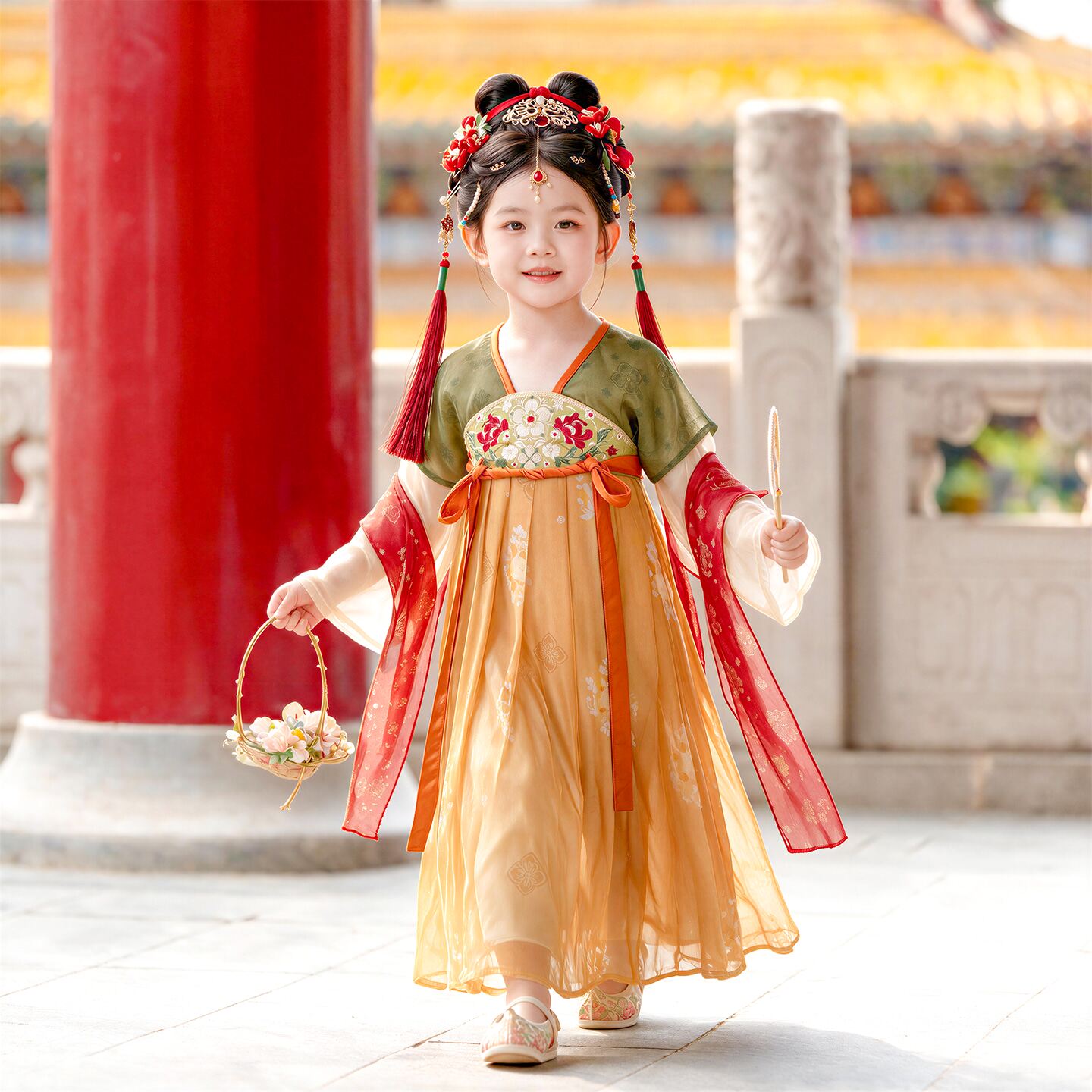 中秋汉服女童2026新款儿童国风唐装小女孩秋季古风超仙公主连衣裙