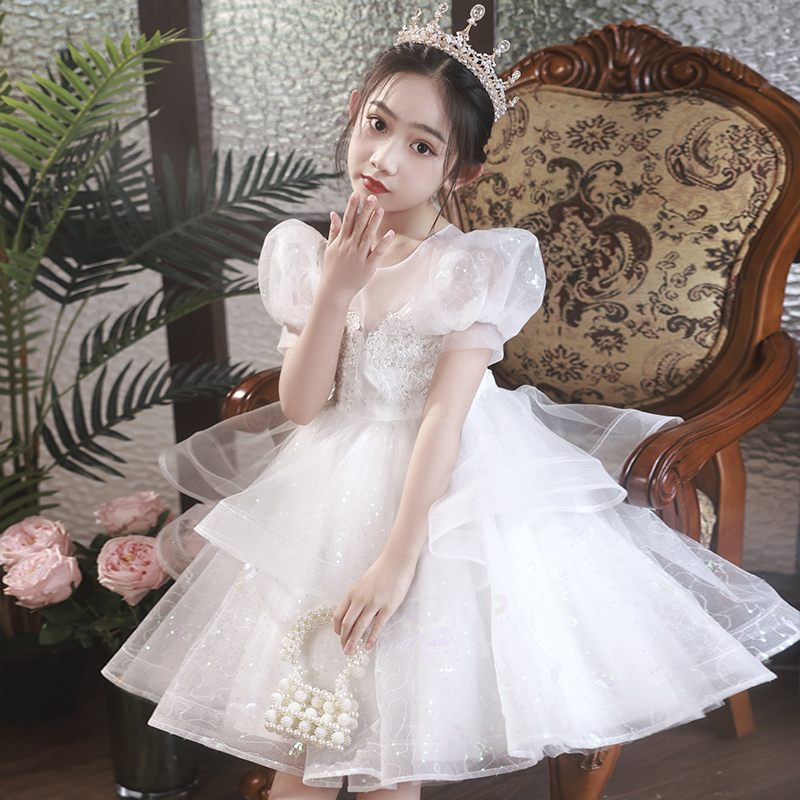 女童连衣裙夏季2025新款儿童夏装蓬蓬纱裙子小女孩白色公主裙礼服