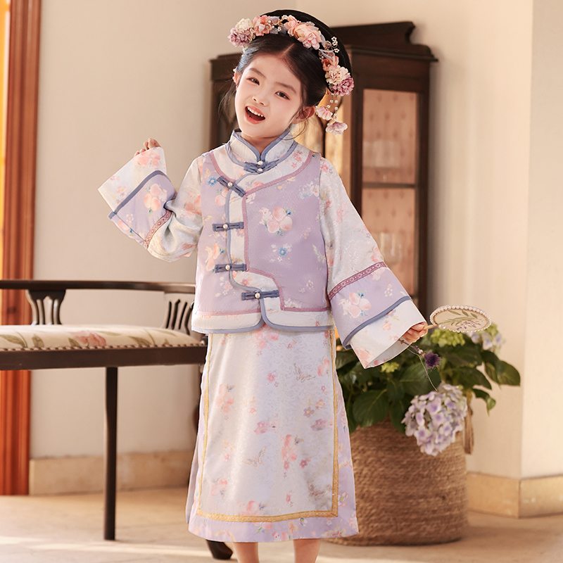 格格服女童汉服春秋款2025新款套装儿童古装古风清朝满族服装秋款