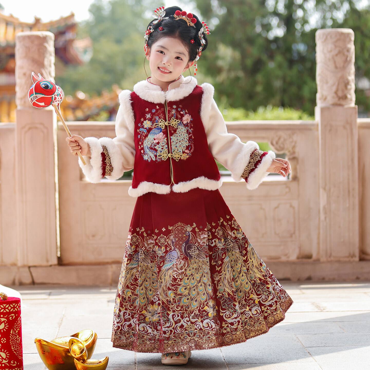 女童马面裙套装冬季2026新款古装汉服儿童过年新年喜庆拜年服冬款