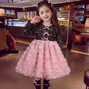 女童公主裙冬装高级感生日礼服2026新款女宝宝儿童亮片连衣裙冬季