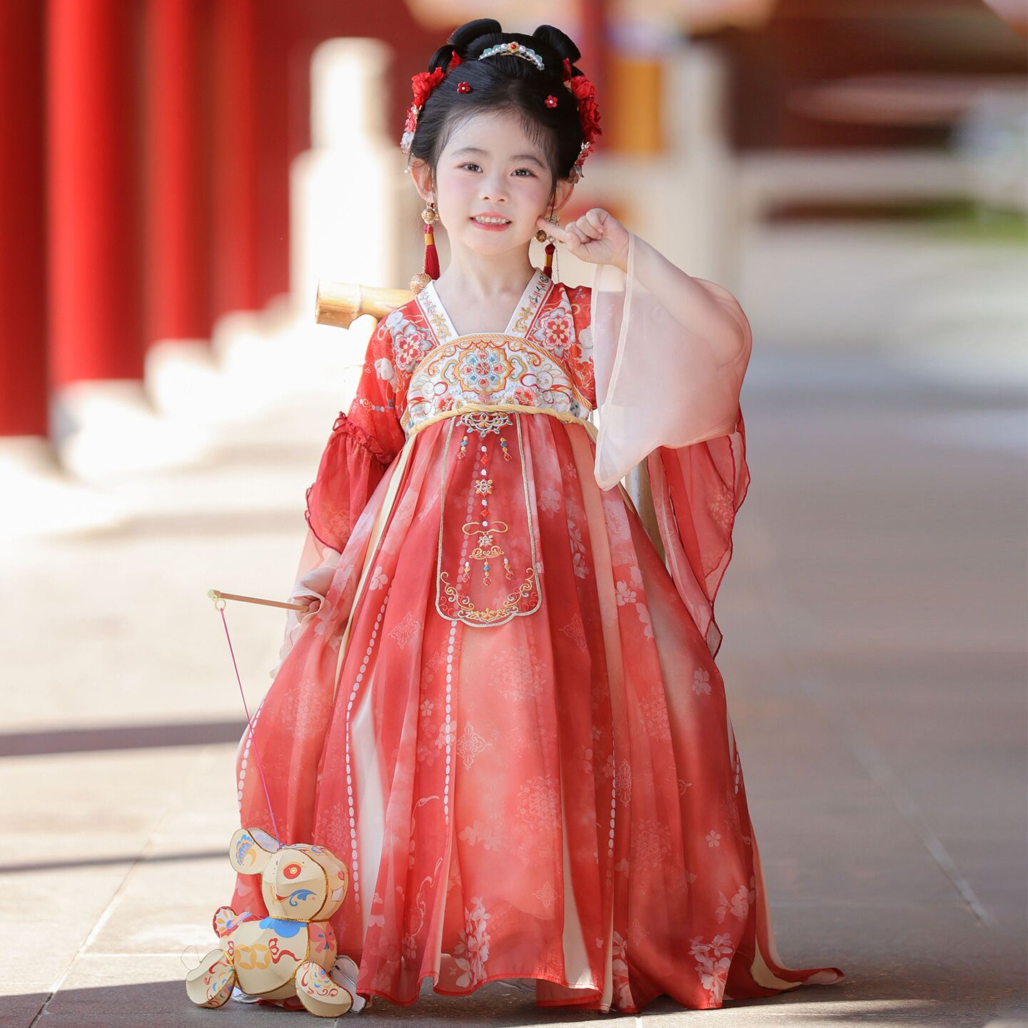女童中秋红色汉服连衣裙2026新款中国风唐装公主裙儿童超仙连衣裙