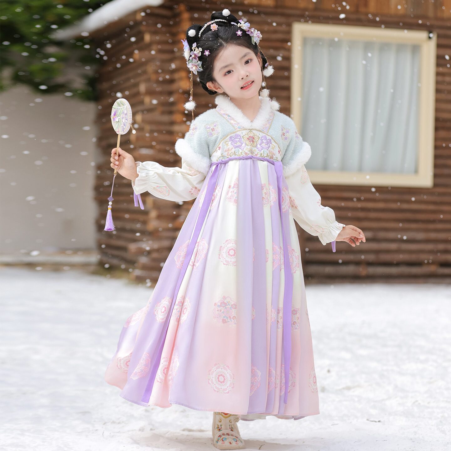 汉服女童秋冬连衣裙2026新款女孩国风儿童加绒裙子古风唐装拜年服