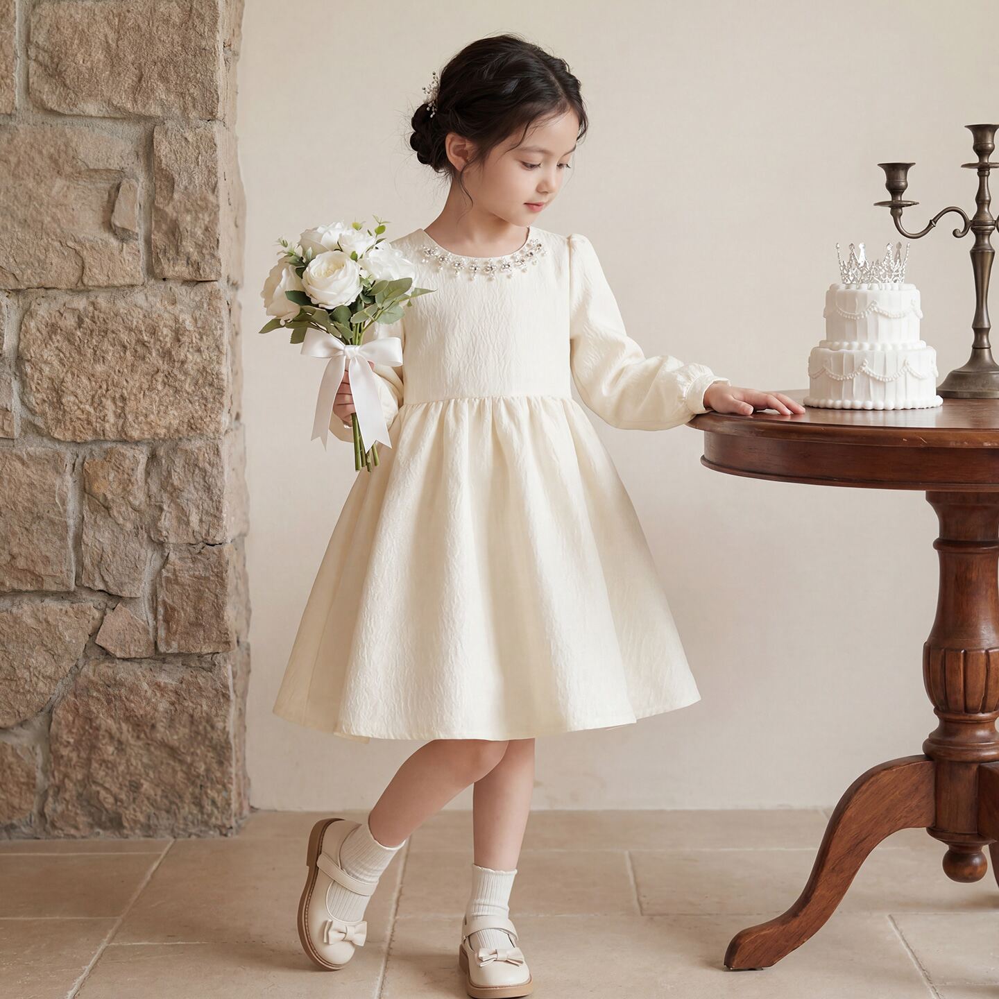 女童公主裙礼服春装2026新款小女孩洋气白色裙子儿童装春款连衣裙