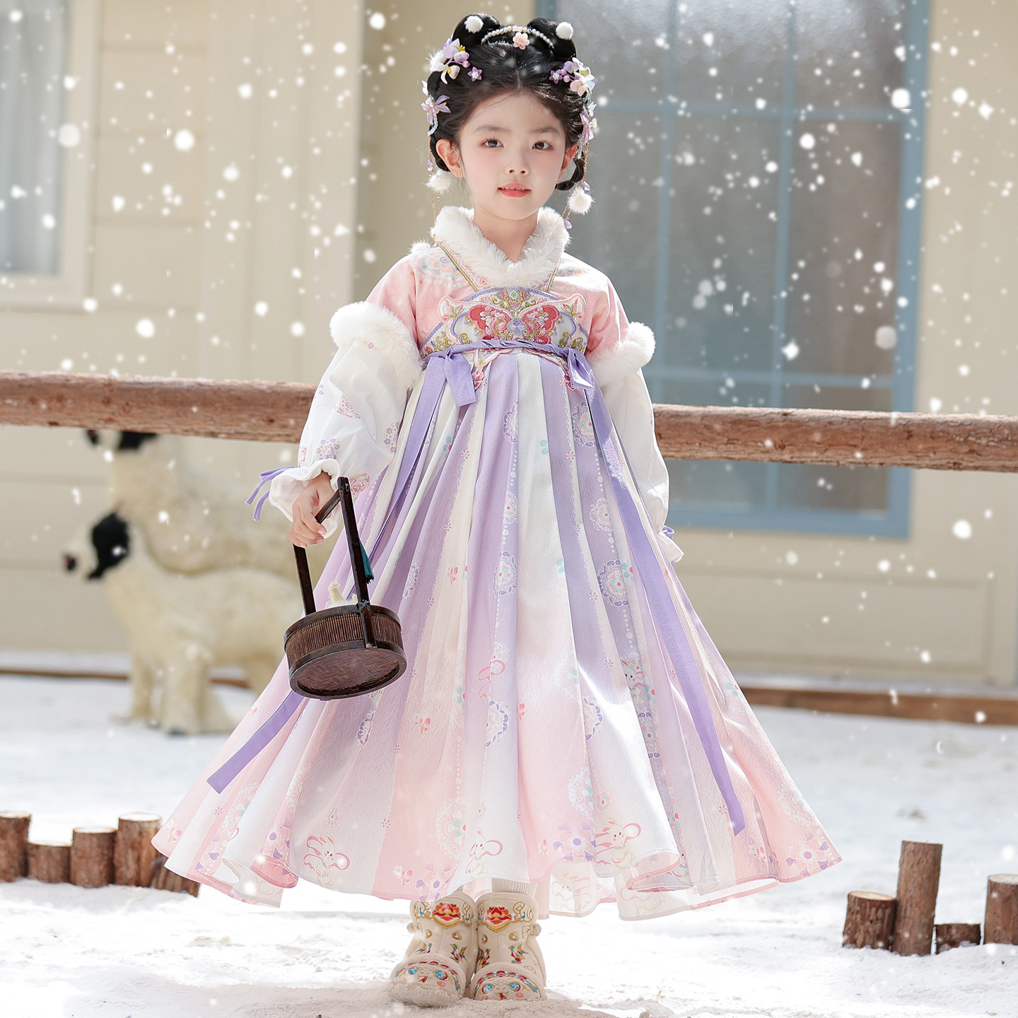 女童汉服连衣裙古装冬季2025新款国风拜年服唐装儿童加绒加厚冬装