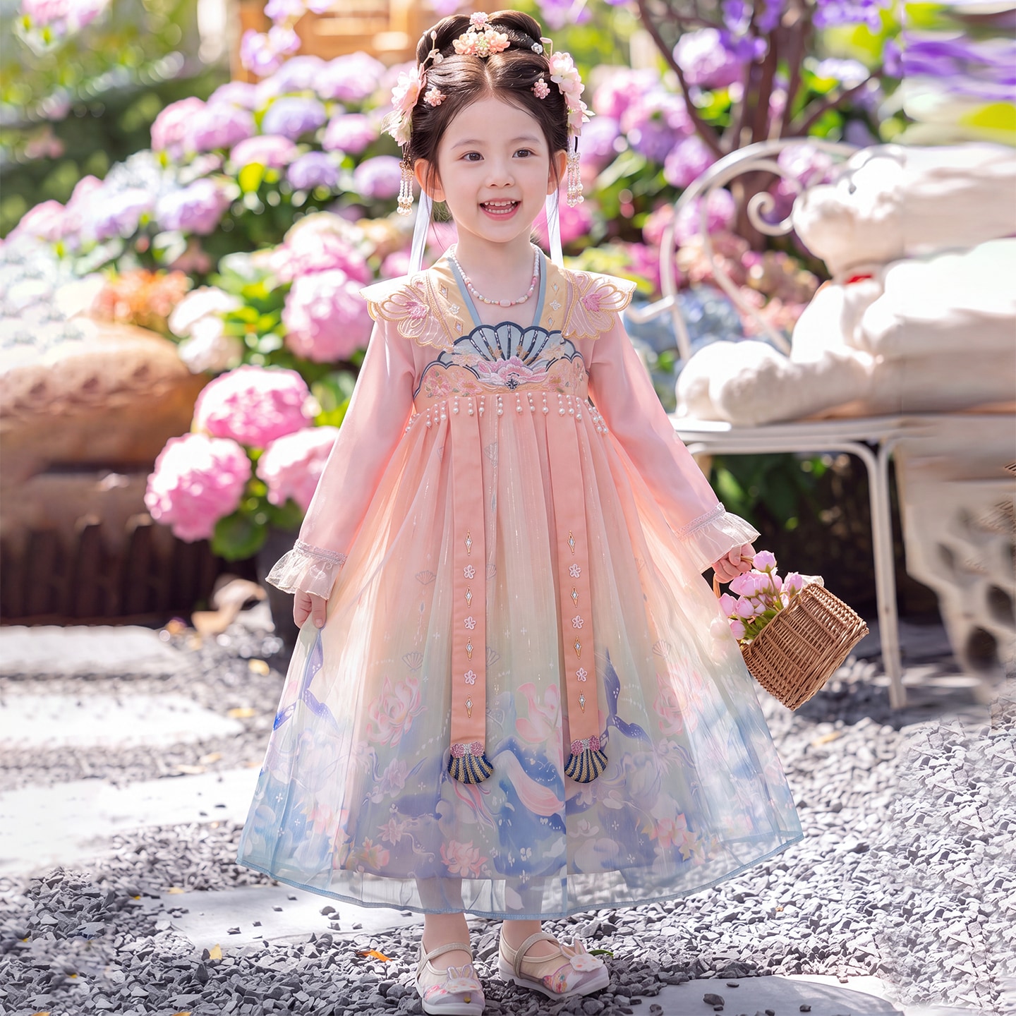 汉服女童秋季2026新款儿童国风古装公主连衣裙女孩中秋节超仙唐装