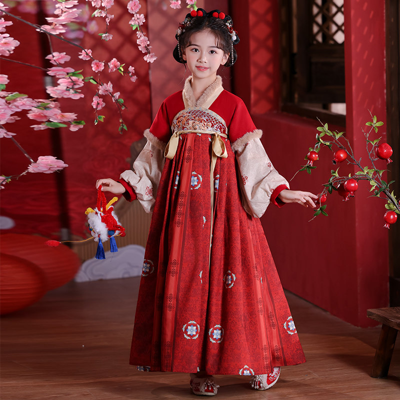 汉服女童秋冬中国风古装冬季拜年服唐装2026新款女孩儿童古风裙子
