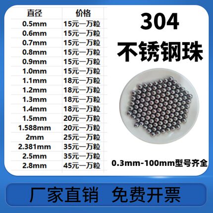 304不锈钢珠0.5/0.6/0.7/0.8/0.9/1/1.1/1.2/1.3/1.4mm实心钢球