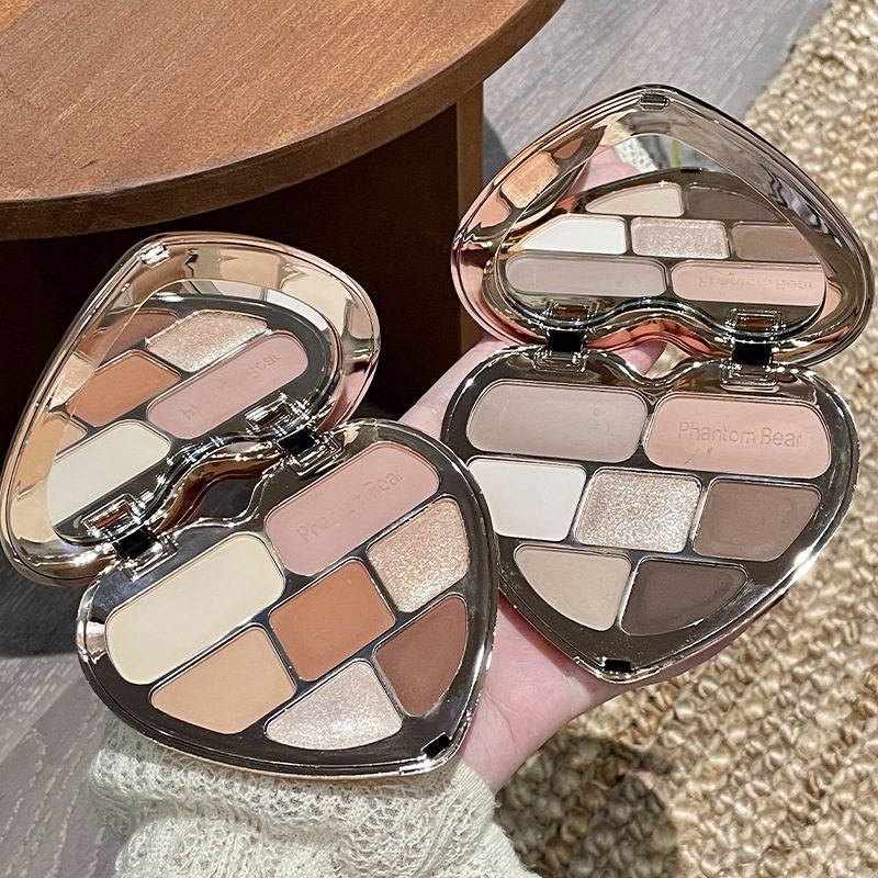 幻影小熊桃心七色眼影盘 7色闪粉珠光哑光美拉德眼影抖音直播219