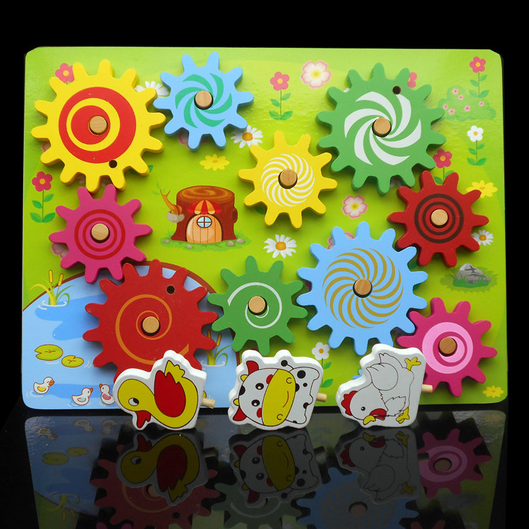 幼儿园儿童礼物木制质益智力早教玩具拼装动物齿轮游戏1-3-6岁
