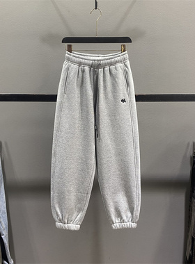 灰色加绒加厚卫裤女2025秋冬新款百搭宽松显瘦九分束脚休闲运动裤