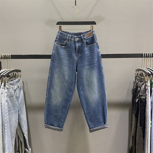 加绒加厚宽松休闲老爹萝卜垮裤 欧货复古蓝色哈伦牛仔裤 女2025冬季